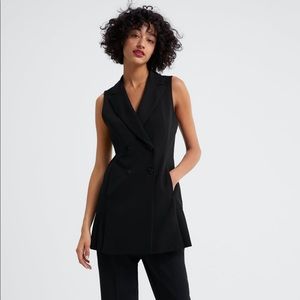 Sleeveless Double-Breasted Black Blazer Vest